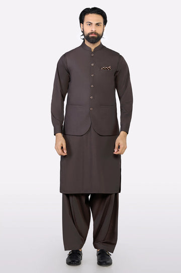 Coffee Brown Shalwar Kameez with Waistcoat