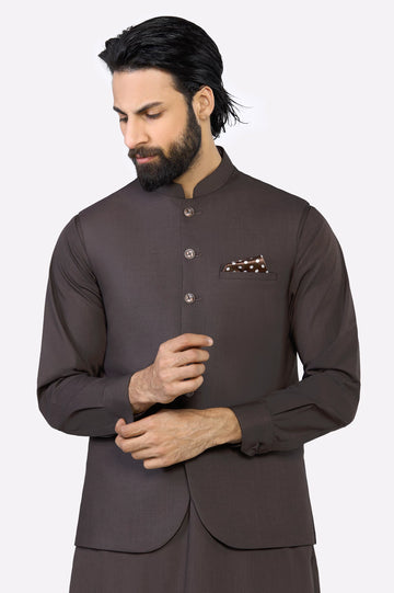 Coffee Brown Shalwar Kameez with Waistcoat