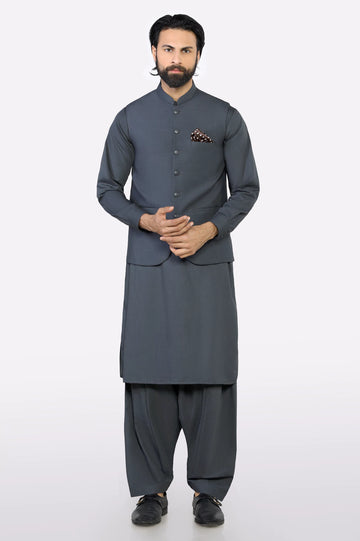 Grey Shalwar Kameez with Waistcoat