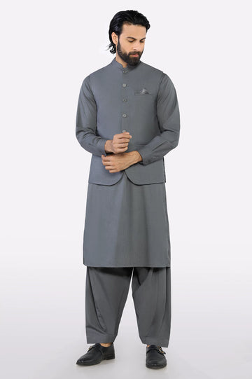Dark Grey Shalwar Kameez with Waistcoat