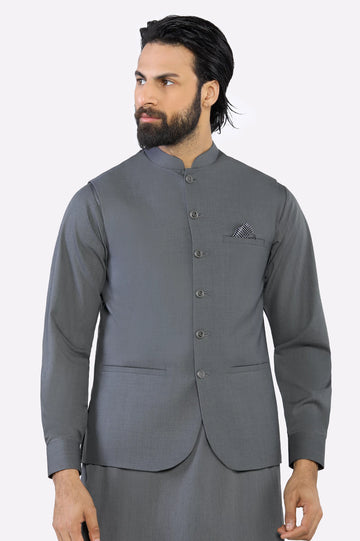 Dark Grey Shalwar Kameez with Waistcoat