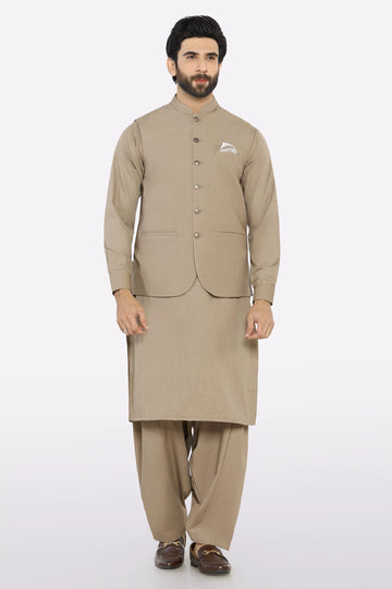Light Brown Shalwar Kameez with Waistcoat
