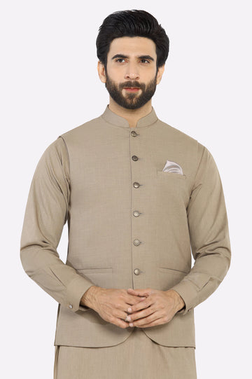 Light Brown Shalwar Kameez with Waistcoat