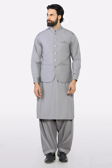 Light Grey Shalwar Kameez with Waistcoat