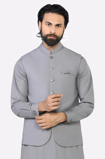 Light Grey Shalwar Kameez with Waistcoat