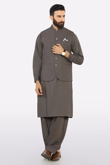 Dark Brown Shalwar Kameez with Waistcoat
