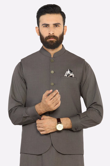 Dark Brown Shalwar Kameez with Waistcoat