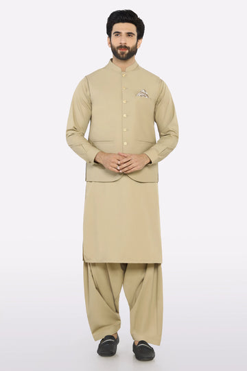 Khaki Shalwar Kameez with Waistcoat