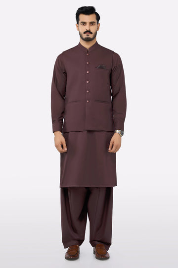 Dark Maroon Shalwar Kameez with Waistcoat