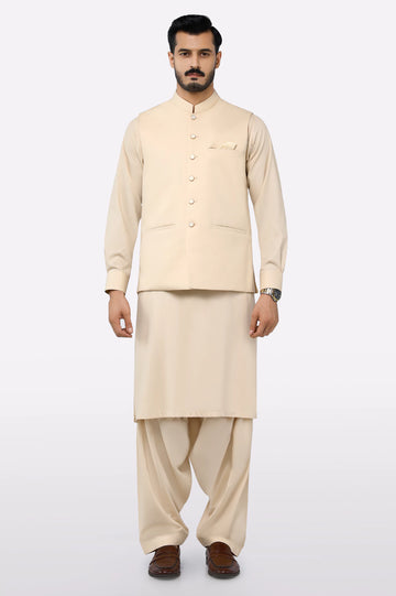 Fawn Shalwar Kameez with Waistcoat
