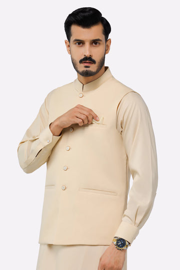 Fawn Shalwar Kameez with Waistcoat