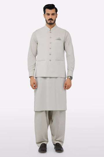 Light Beige Shalwar Kameez with Waistcoat