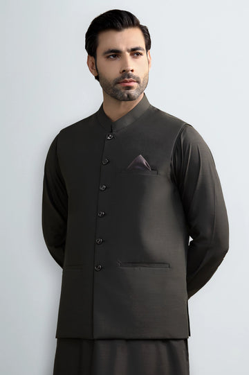 Coffee Brown Shalwar Kameez with Waistcoat