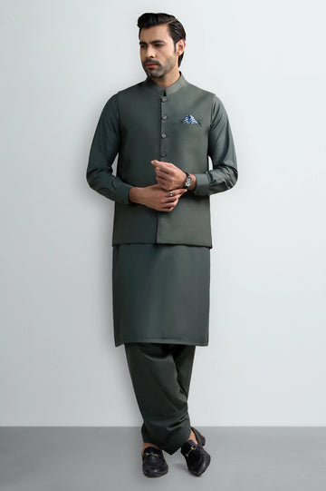 Dark Grey Shalwar Kameez with Waistcoat