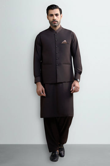 Dark Maroon Shalwar Kameez with Waistcoat