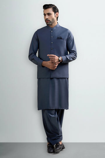 Grey Shalwar Kameez with Waistcoat