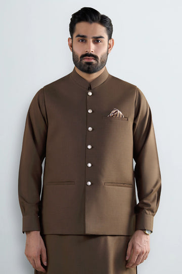 Dark Brown Shalwar Kameez with Waistcoat