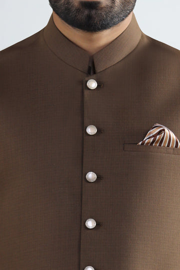 Dark Brown Shalwar Kameez with Waistcoat