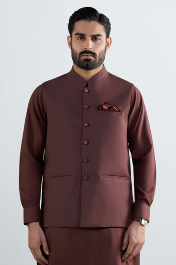 Dark Maroon Shalwar Kameez with Waistcoat