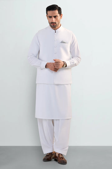 Off White Shalwar Kameez with Waistcoat