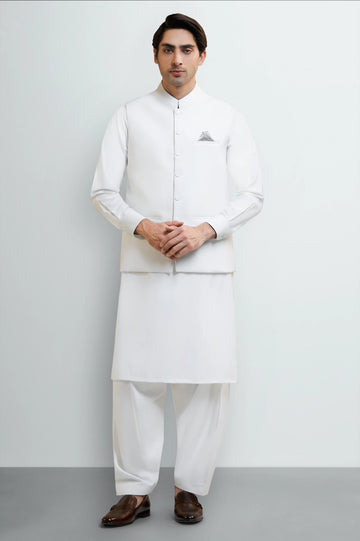 White Shalwar Kameez with Waistcoat