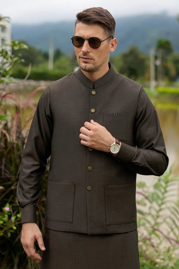 Dark Brown Shalwar Kameez with Waistcoat