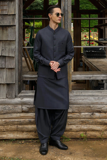 Dark Grey Shalwar Kameez with Waistcoat