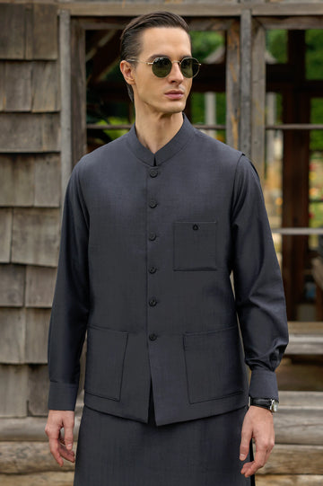 Dark Grey Shalwar Kameez with Waistcoat