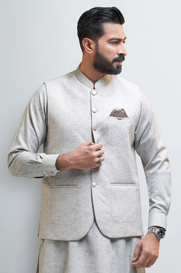 Beige Shalwar Kameez with Waistcoat