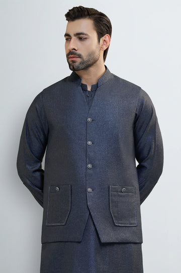 Blue Shalwar Kameez with Waistcoat