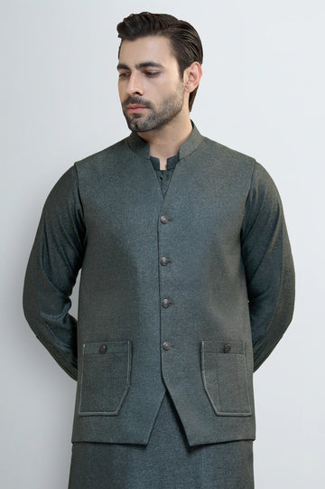 Green Shalwar Kameez with Waistcoat