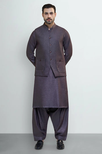 Purple Shalwar Kameez with Waistcoat