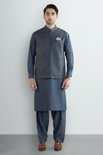 Blue Shalwar Kameez with Waistcoat