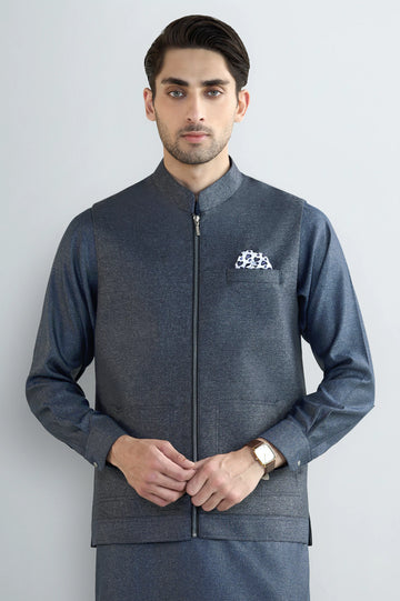 Blue Shalwar Kameez with Waistcoat