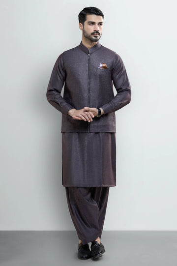 Purple Shalwar Kameez with Waistcoat