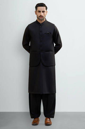 Black Shalwar Kameez with Waistcoat