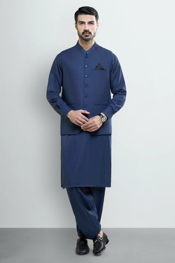 Dark Blue Shalwar Kameez with Waistcoat
