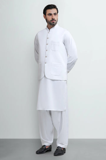 Off White Shalwar Kameez with Waistcoat
