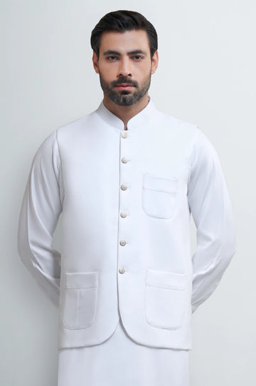 Off White Shalwar Kameez with Waistcoat