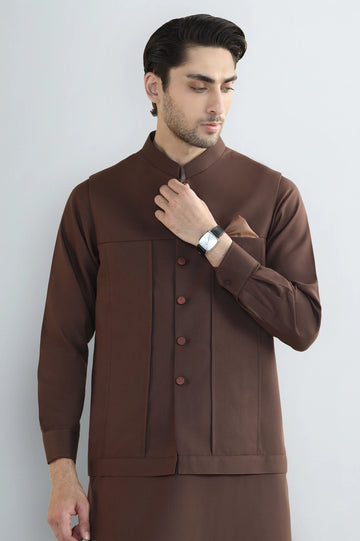 Brown Shalwar Kameez with Waistcoat
