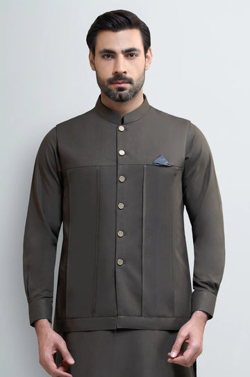 Dark Green Shalwar Kameez with Waistcoat