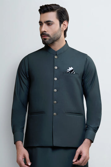 Dark Green Shalwar Kameez with Waistcoat