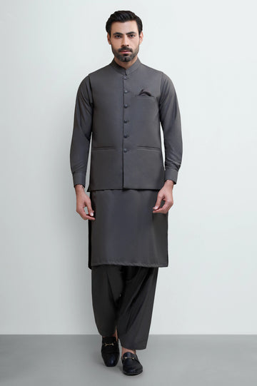 Dark Grey Shalwar Kameez with Waistcoat