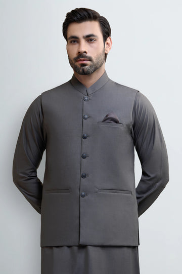 Dark Grey Shalwar Kameez with Waistcoat