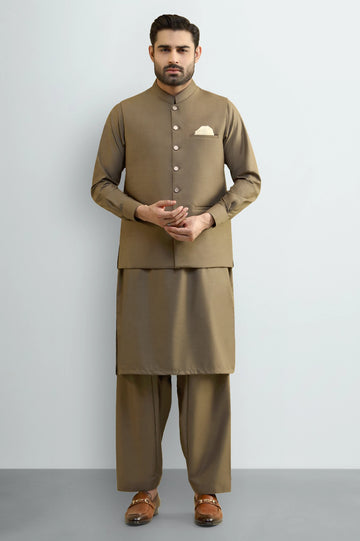Light Brown Shalwar Kameez with Waistcoat