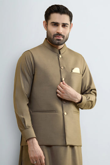 Light Brown Shalwar Kameez with Waistcoat