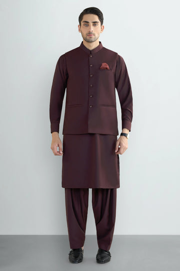 Maroon Shalwar Kameez with Waistcoat