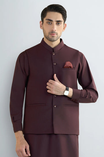 Maroon Shalwar Kameez with Waistcoat