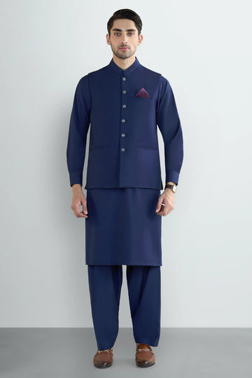 Royal Blue Shalwar Kameez with Waistcoat