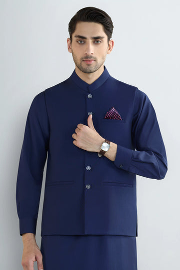 Royal Blue Shalwar Kameez with Waistcoat